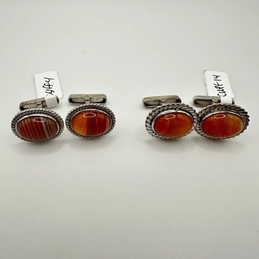 Genuine agate cuff links in solid Sterling silver, handmade in Pakistan